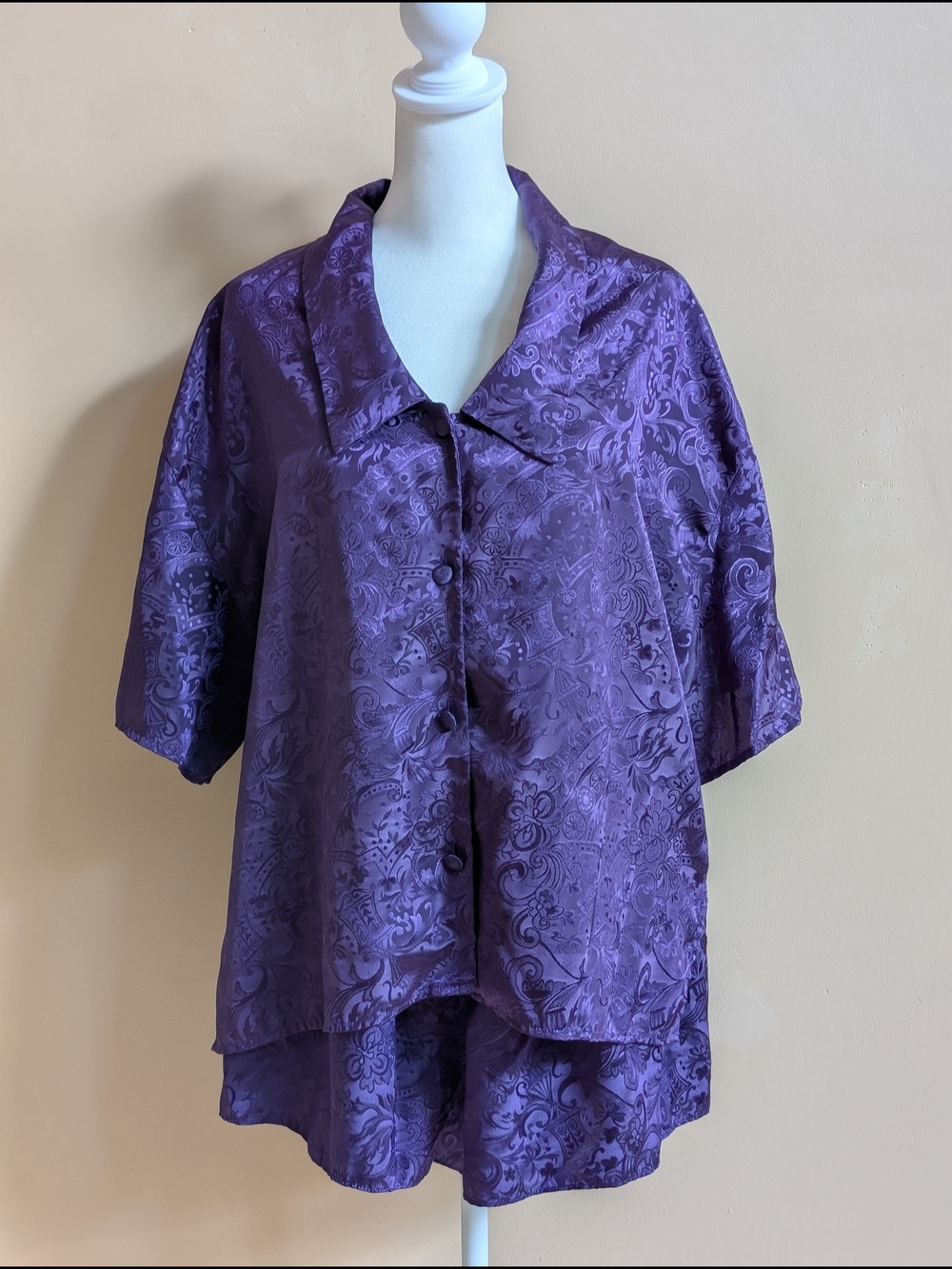 Vintage Victoria’s Secret Gold Label Purple Jacquard Paisley Pajama Set 2pc L